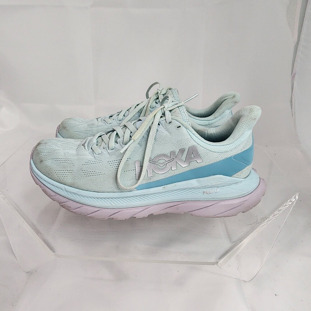 Hoka One One Women 8 B Mach 4 1113529 BGCS Aqua Blue Road Running Shoes Sneakers